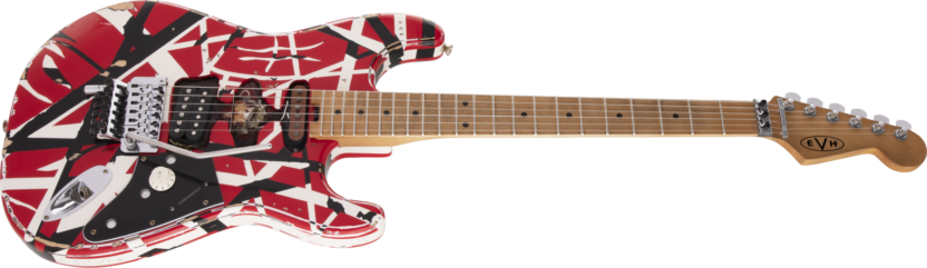 a guitar with a red and white design
