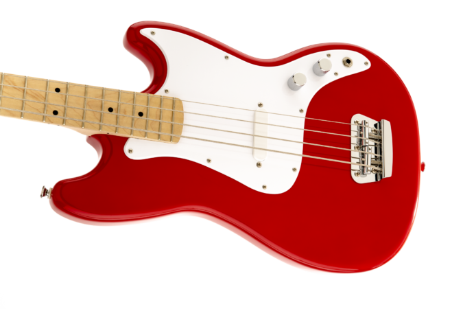 a red and white electric guitar