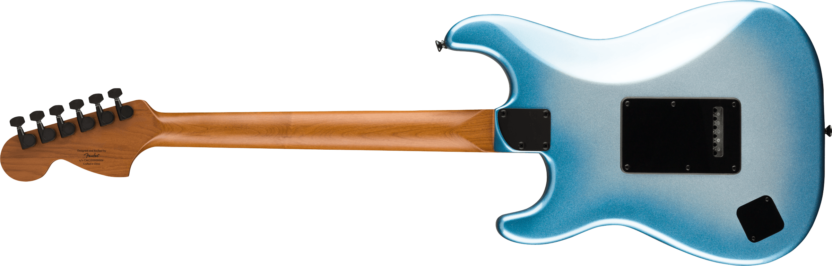 a blue and white guitar