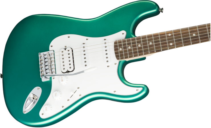 a green electric guitar