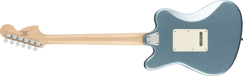 a blue and white guitar
