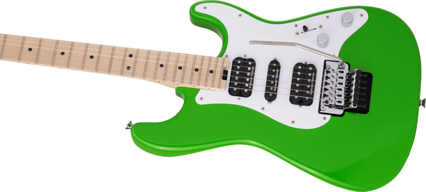 a green and white electric guitar