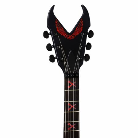 a black and red electric guitar