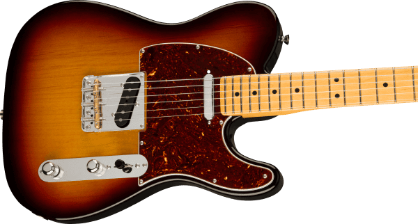 a red and white electric guitar